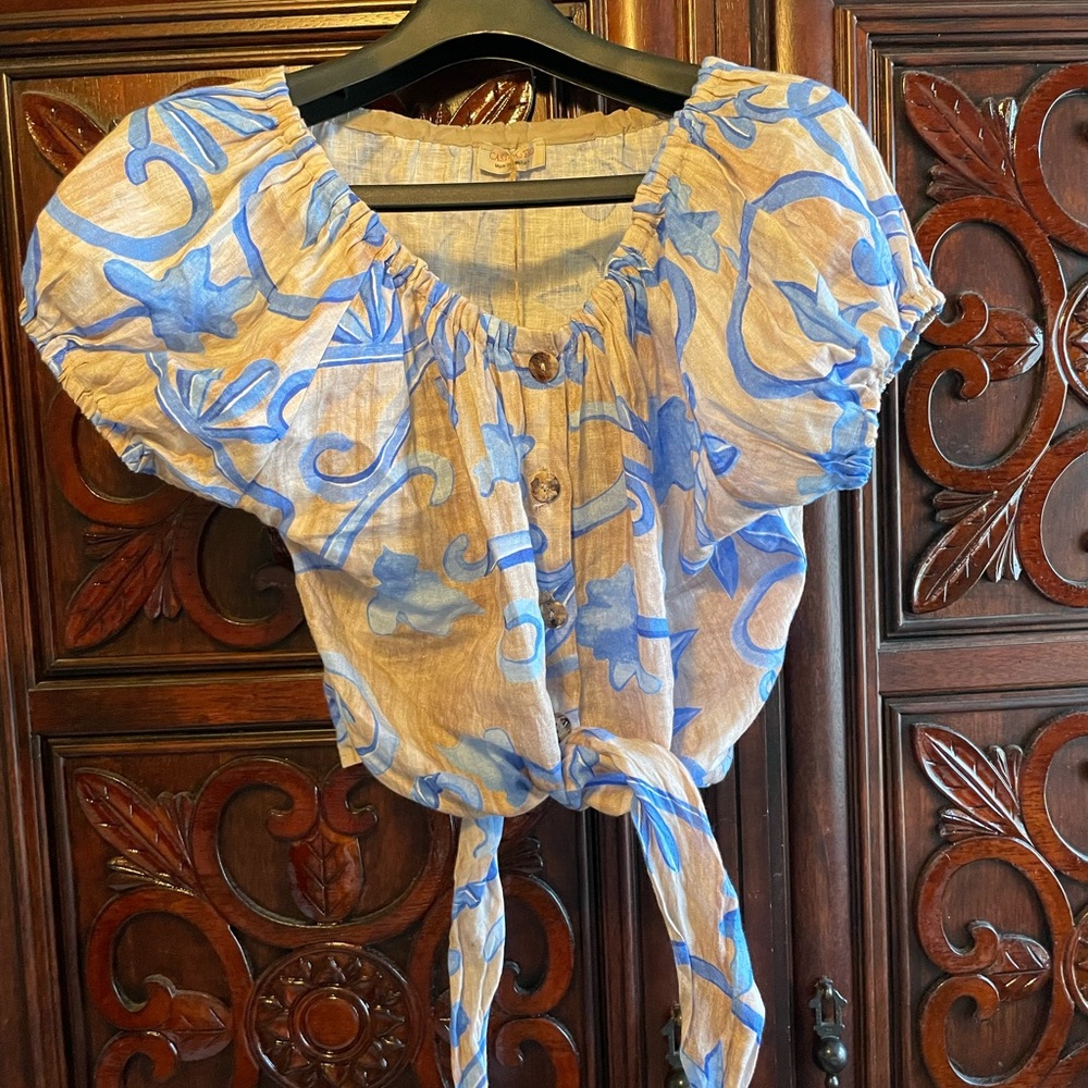 Italian linen Blue Floral top